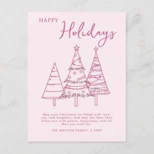 Postal Festiva Árboles rosados dibujando Navidades de caracol