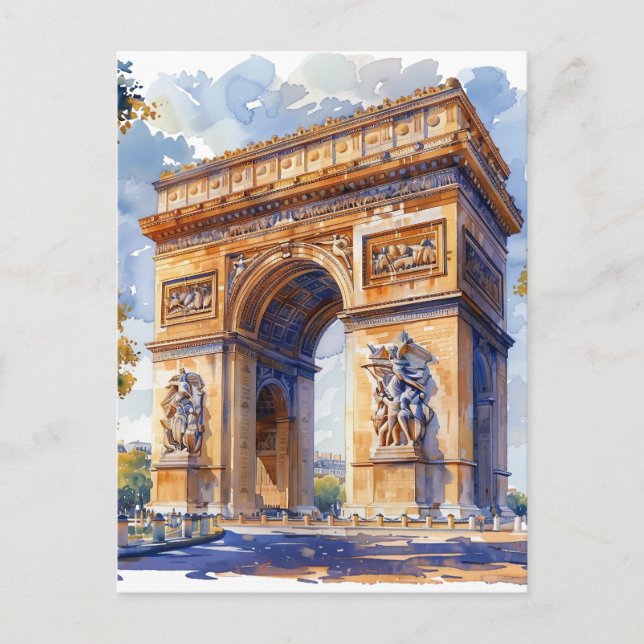 Postal Festiva Arc de Triomphe Watercolor Travel Landmarks Franci (Anverso)