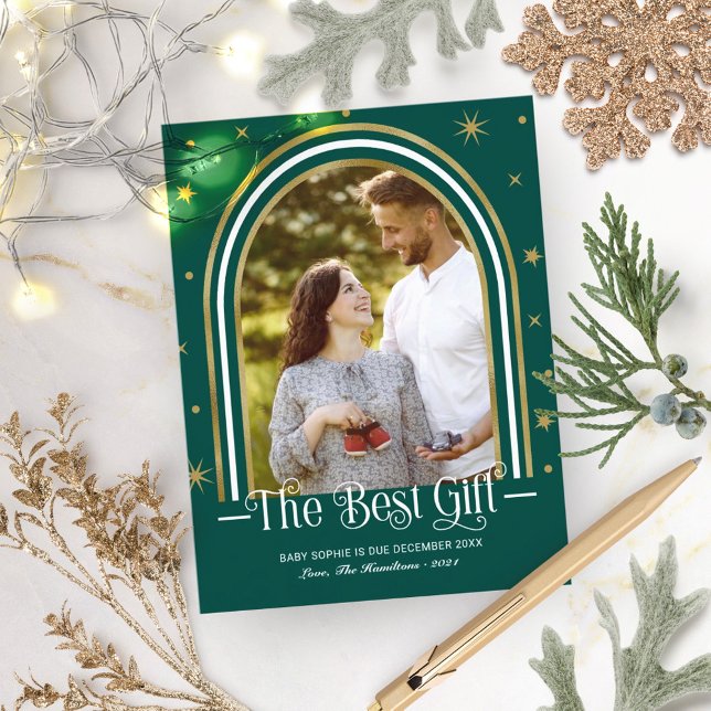 Postal Festiva  Arch Frame Christmas Pregnancy Announcement (Subido por el creador)