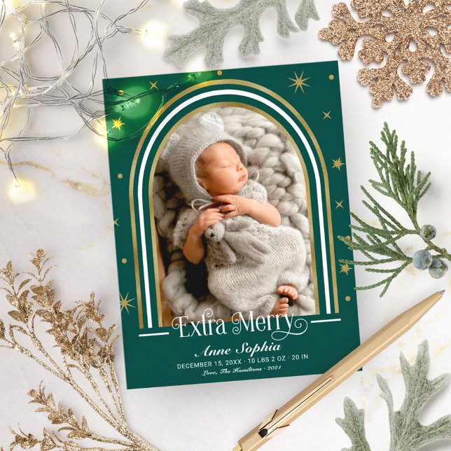 Postal Festiva  Arch Frame Extra Merry Birth Announcement (Subido por el creador)