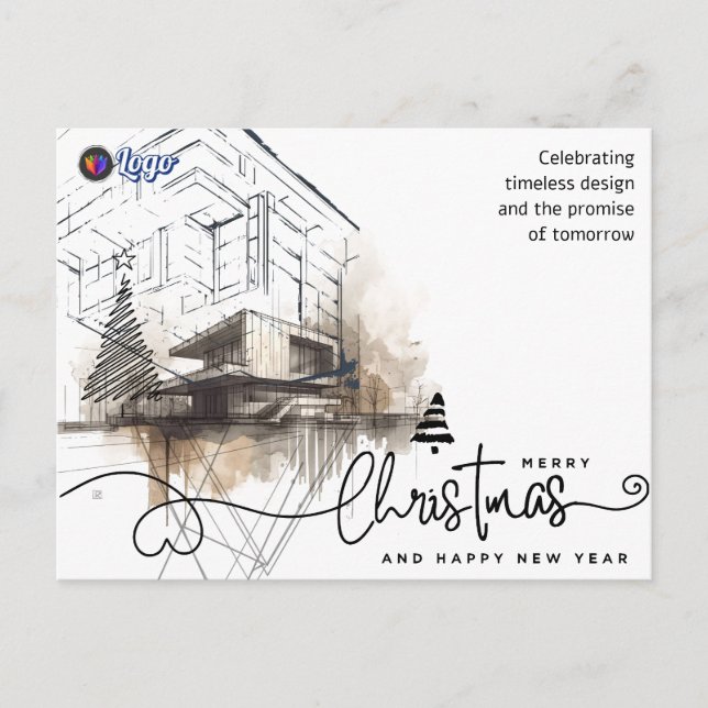 Postal Festiva Architect Builder Watercolor Christmas Design (Anverso)