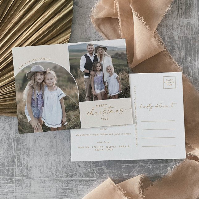 Postal Festiva Arco Boho moderno | Cream 3 Family Photos Navidade (Subido por el creador)