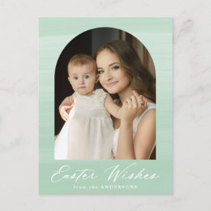 Postal Festiva Arco de color de agua verde de menta 2 Deseos de P