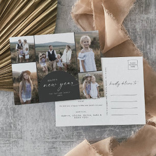 Postal Festiva Arco moderno Gray Multi Photo Family Año Nuevo