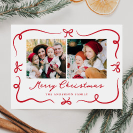 Postal Festiva Arcos rojos caprichosos de manos con dos Navidades