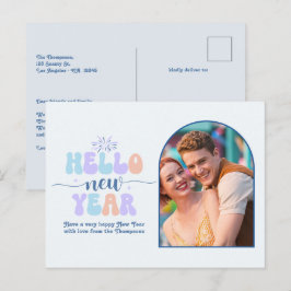 Postal Festiva Arctic Bloom New Year Retro Modern Blue Photo