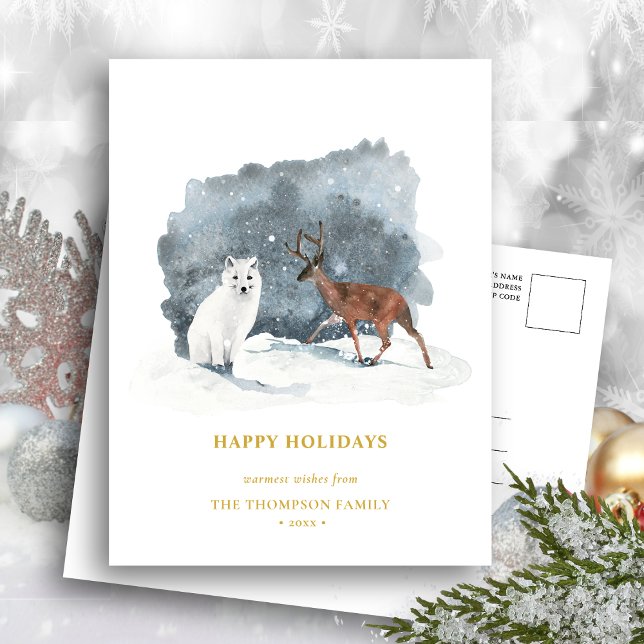 Postal Festiva ARCTIC WINTER Animal Gold Script Minimalista (Subido por el creador)