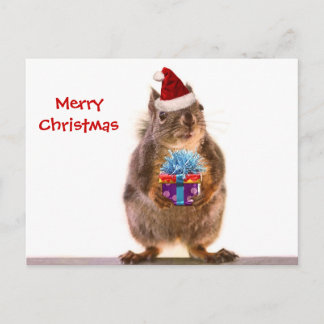 Postal Festiva Ardilla de Navidades y regalo