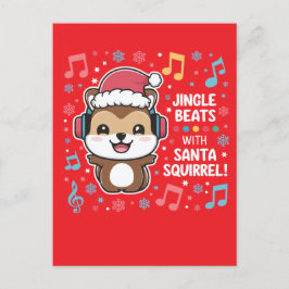 Postal Festiva Ardilla en auriculares y Santa Hat - Golpe de jing