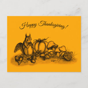 Postal Festiva Ardilla en otoño, ¡Feliz Día de Acción de Gracias!
