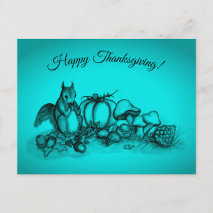 Postal Festiva ardilla en otoño, ¡Feliz Día de Acción de Gracias!