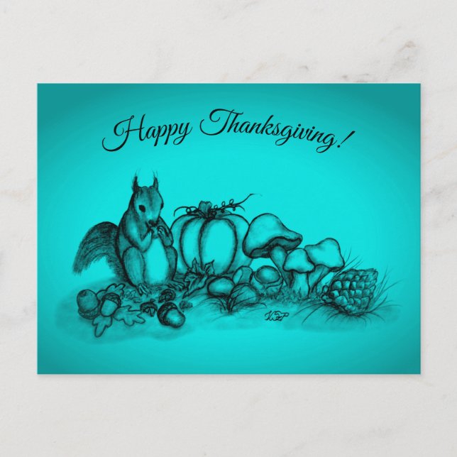 Postal Festiva ardilla en otoño, ¡Feliz Día de Acción de Gracias! (Anverso)