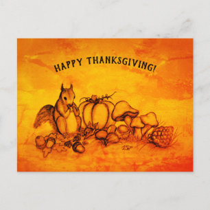 Postal Festiva Ardilla en Otoño, ¡Feliz Día de Acción de Gracias!