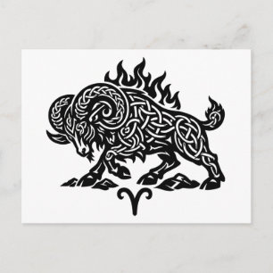 Postal Festiva Aries Fuego‑Carnero – Zodiaco de Tinta Embrujada C