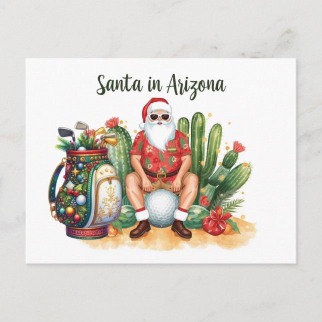 Postal Festiva Arizona Golf in Desert Christmas Cactus Santa  (Anverso)