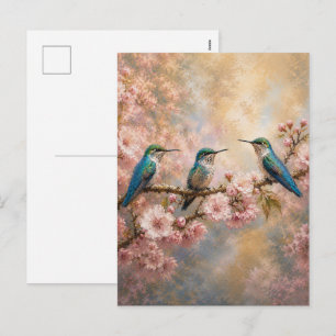 Postal Festiva Armonía de primavera, colibríes entre flores de ce