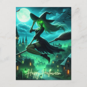 Postal Festiva Aroma verde espumoso bruja Halloween
