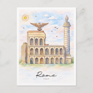 Postal Festiva Arquitectura de Roma Acuarela Viajes a Italia