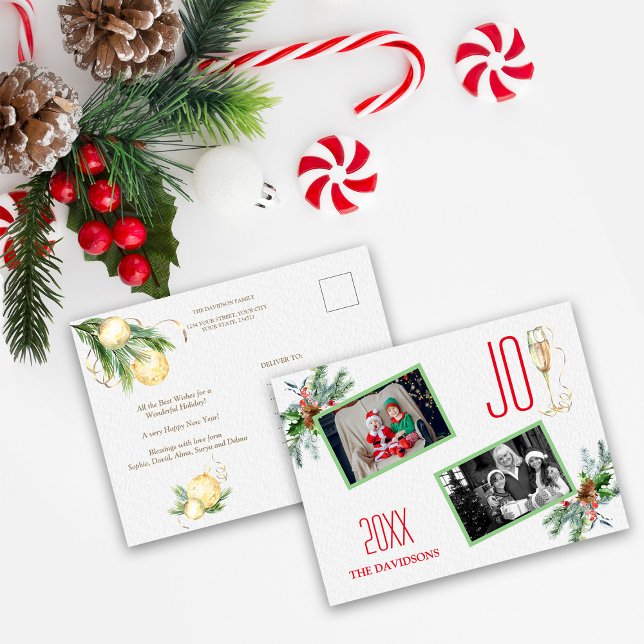 Postal Festiva Arreglo de vacaciones en acuarela Alegría Fotos fa (Subido por el creador)