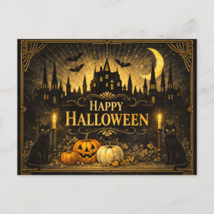 Postal Festiva Art Deco Halloween Negro Oro