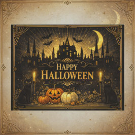 Postal Festiva Art Deco Halloween Negro Oro