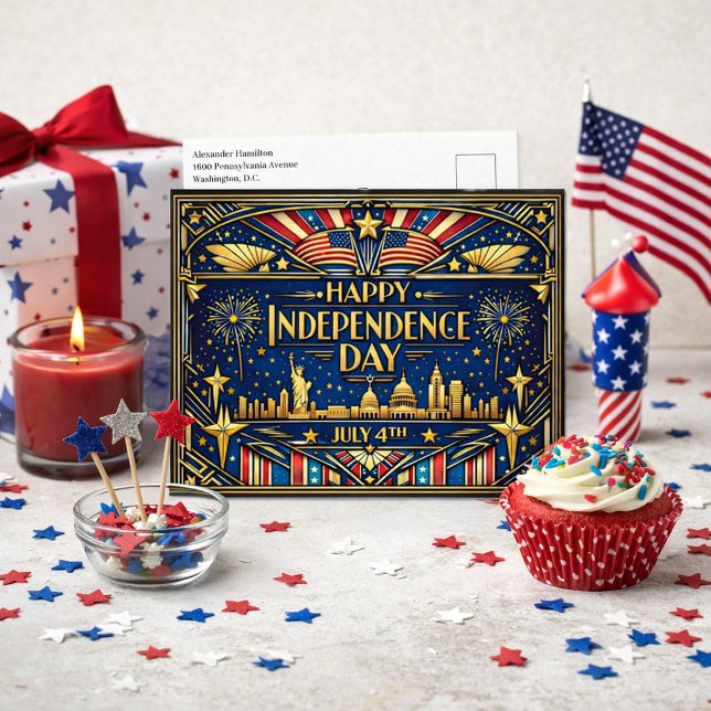 Postal Festiva Art Deco Independence Day Patriotic (Subido por el creador)