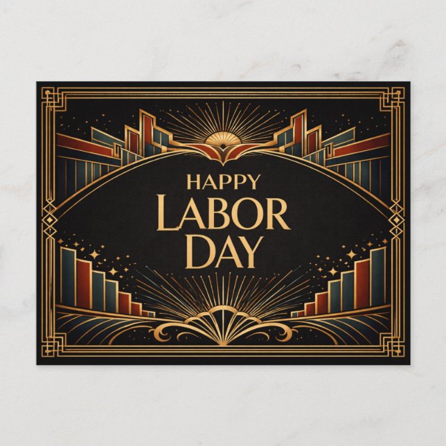 Postal Festiva Art Deco Rising City Happy Labor Day (Anverso)