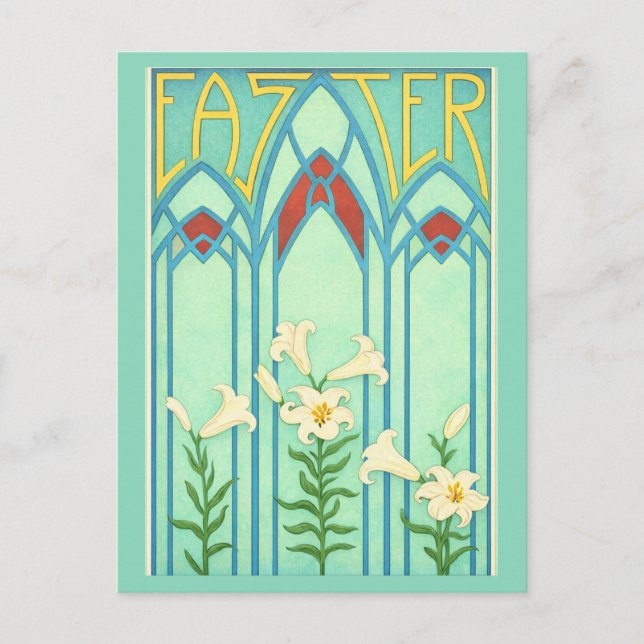 Postal Festiva Art Nouveau Easter with White Lilies (Anverso)
