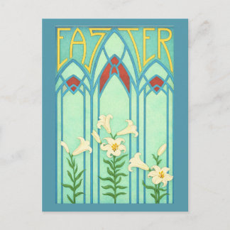 Postal Festiva Art Nouveau Easter with White Lilies
