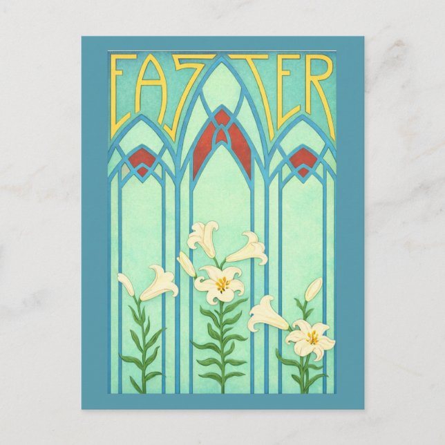 Postal Festiva Art Nouveau Easter with White Lilies (Anverso)
