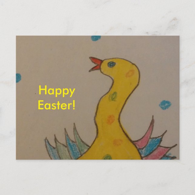 Postal Festiva Arte ABC de niños, pato de Pascua (Anverso)