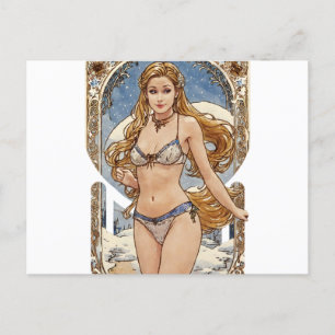 Postal Festiva Arte Buscando Rubia V2 Estilo Mucha