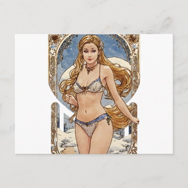 Postal Festiva Arte Buscando Rubia V2 Estilo Mucha (Anverso)