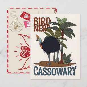 Postal Festiva Arte de ave casuario vibrante ilustración de selva