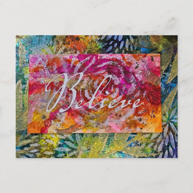 Postal Festiva Arte de BELIEVE pintado a mano (Anverso)