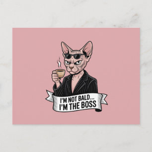 Postal Festiva Arte de café con gato Sphynx jefe