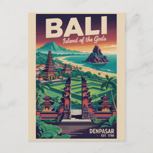 Postal Festiva Arte de cartel de viaje retro de Bali Indonesia
