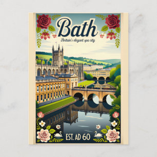 Postal Festiva Arte de cartel de viaje retro de Bath Inglaterra