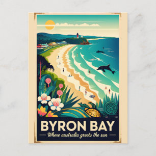 Postal Festiva Arte de cartel de viaje retro de Byron Bay Austral