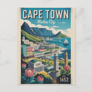 Postal Festiva Arte de cartel de viaje retro de Ciudad del Cabo S