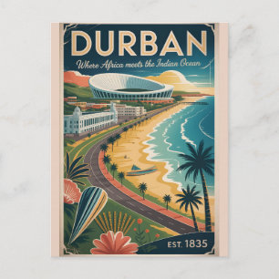 Postal Festiva Arte de cartel de viaje retro de Durban Sudáfrica