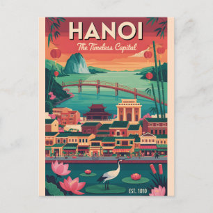 Postal Festiva Arte de cartel de viaje retro de Hanoi Vietnam