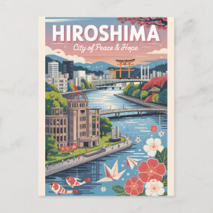 Postal Festiva Arte de cartel de viaje retro de Hiroshima Japón