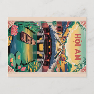 Postal Festiva Arte de cartel de viaje retro de Hoi An Vietnam
