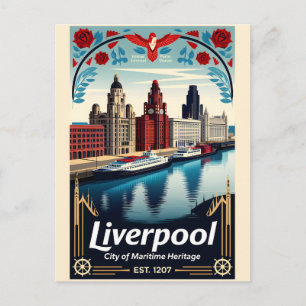 Postal Festiva Arte de cartel de viaje retro de Liverpool, Inglat