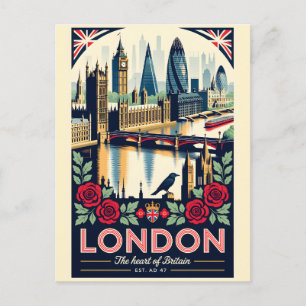Postal Festiva Arte de cartel de viaje retro de Londres Inglaterr