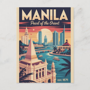 Postal Festiva Arte de cartel de viaje retro de Manila Filipinas