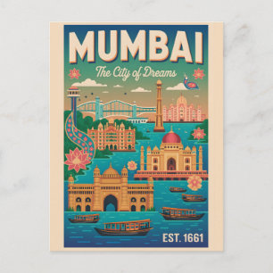 Postal Festiva Arte de cartel de viaje retro de Mumbai India