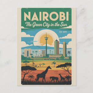 Postal Festiva Arte de cartel de viaje retro de Nairobi Kenia