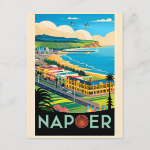 Postal Festiva Arte de cartel de viaje retro de Napier Nueva Zela